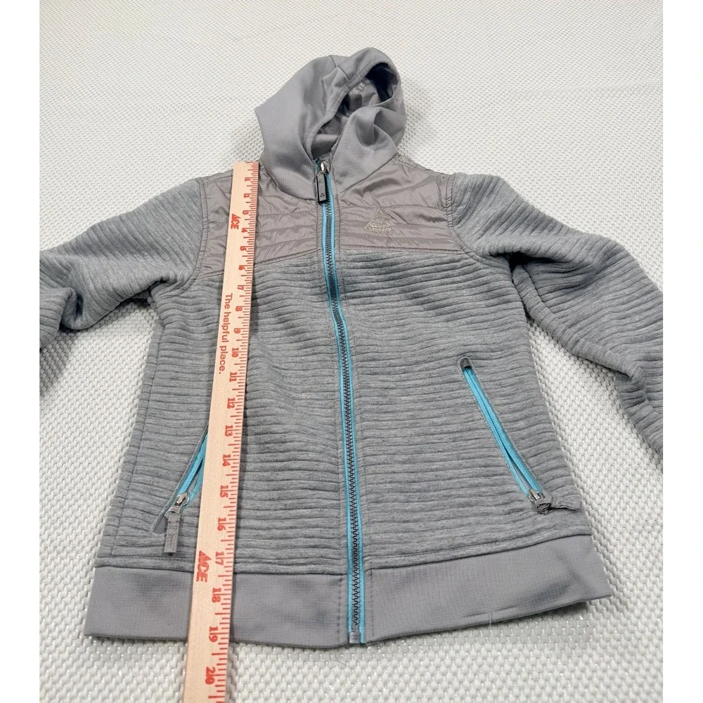 Gerry Youth Kids Size S 7/8 Gray Full Zip Hooded Ribbed Hybrid Jacket Teal Blue